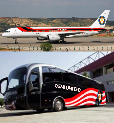 El Demi United presenta su 'jet' y autobús personalizado